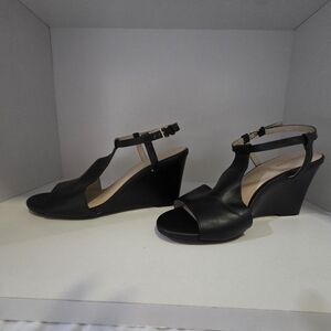 Cole Haan Leather Black Wedge Sandals